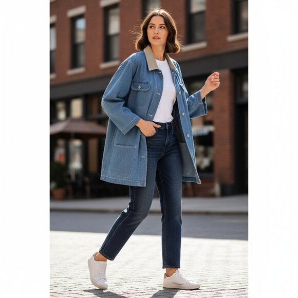 Marsh Landing Women's Vintage Denim Jacket L Blue Corduroy Collar Casual - Picture 8 of 8